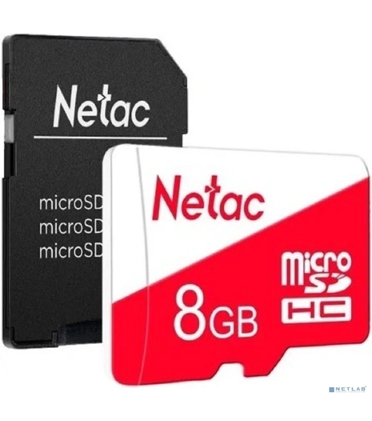 Флеш карта Netac P500 ECO MicroSDHC 8Gb C10 NT02P500ECO-008G-R,, адаптер в комплекте