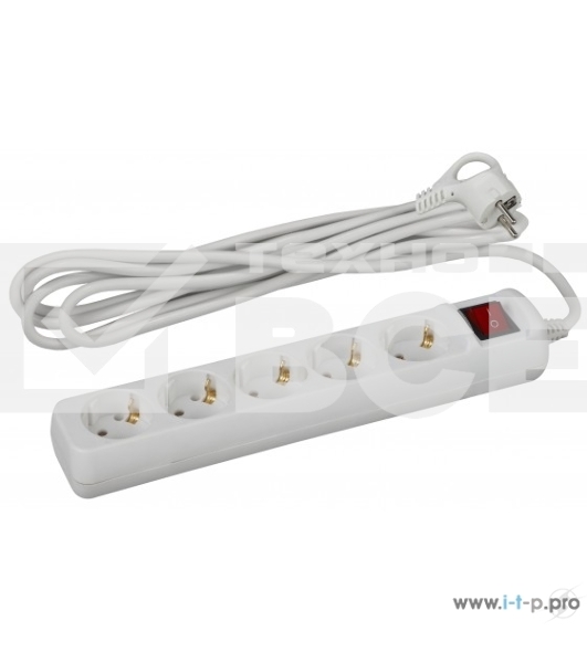 УдлинительЭРА Б0028383 U-5es-5m-3х1 с заземлением с выключателем 5 гнезд 5 м полипропилен, 3х1 мм2
