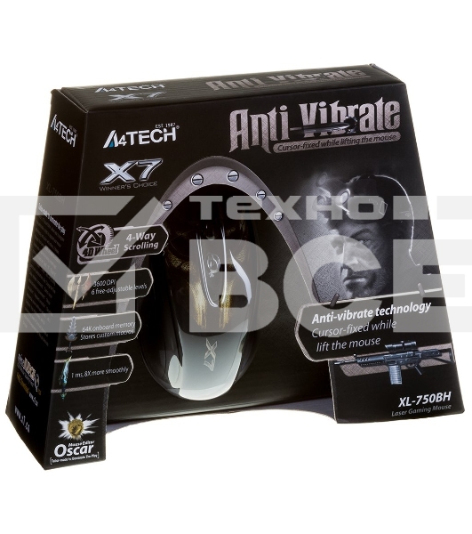 Мышь проводная A4Tech XL-750BH черный, 3600 dpi, USB, кнопки - 7