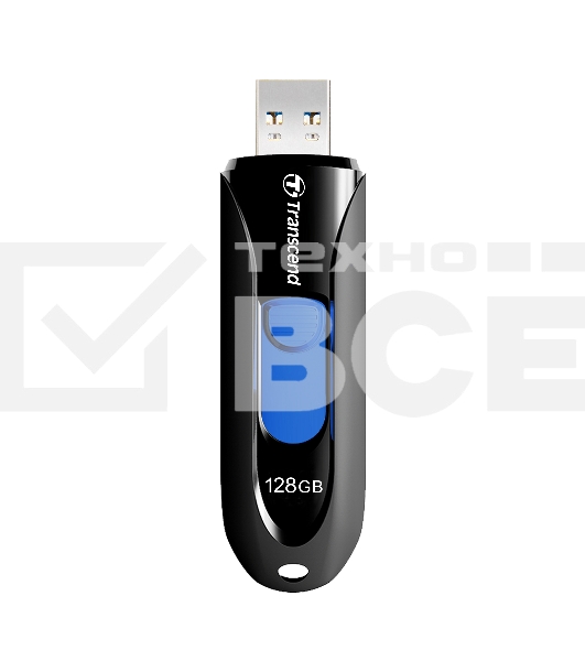 Флешка USB Transcend JetFlash 790 (TS128GJF790K), 128Gb, USB 3.0, R/W 90/40, черный/синий