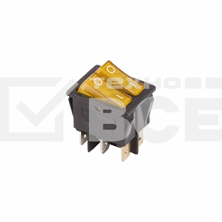 Выключатель клавишный 250V 15А (6с) ON-OFF желтый с подсветкой ДВОЙНОЙ Rexant
