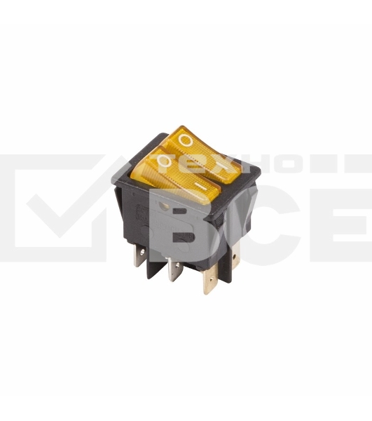 Выключатель клавишный 250V 15А (6с) ON-OFF желтый с подсветкой ДВОЙНОЙ Rexant