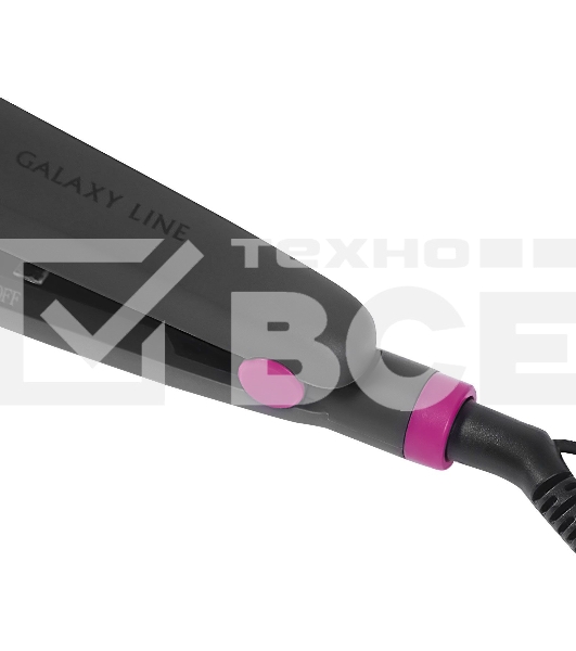 Щипцы для волос Galaxy Line GL 4522, черный, 30 Вт, керамическое покрытие рабочей поверхности, размер пластин 100х9 мм, нагревательный элемент с защитой от перегрева, температура 180°С, индикатор работы, петля для подвешивания, длина шнура 1,7