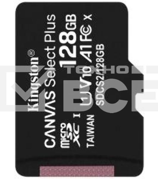Флеш карта microSDHC 128GB microSDXC Kingston <SDCS2/128GB> Class10 UHS-I Canvas Select up to 100MB/s с адапт.