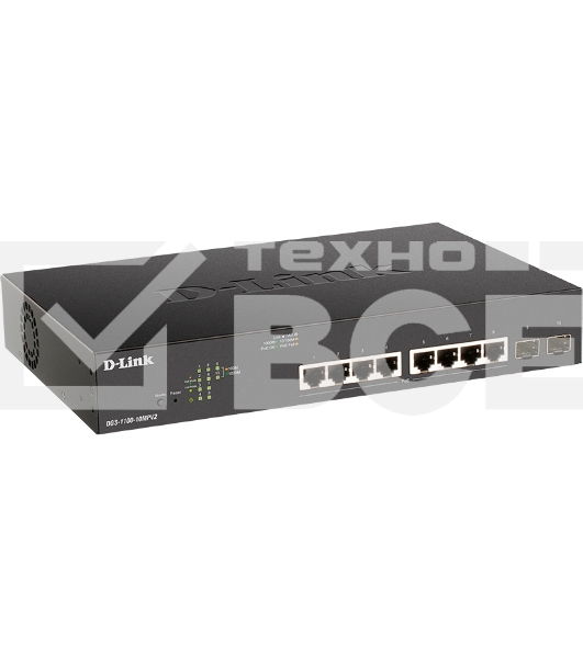 Настраиваемый L2 коммутатор D-Link DGS-1100-10MPV2/A3A с 8 портами 10/100/1000Base-T и 2 портами 1000Base-X SFP (8 портов PoE 802.3af/at, PoE-бюджет 130 Вт)