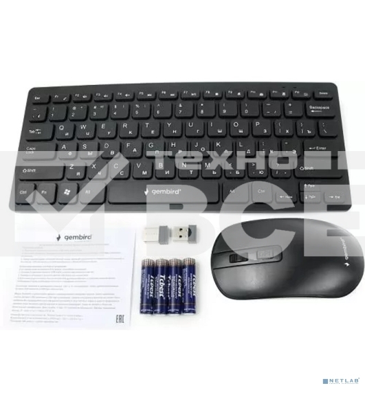 Комплект клавиатура+мышь беспроводные Gembird KBS-9100, 2.4ГГц, чёрн, 84кл, 1600 DPI, бат. в компл.