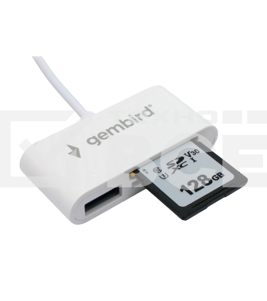 Картридер Type-C (2.0) Gembird FD2-MSD-2, 3в1: SD, TF (MicroSD), USB2.0, кабель 10см, белый