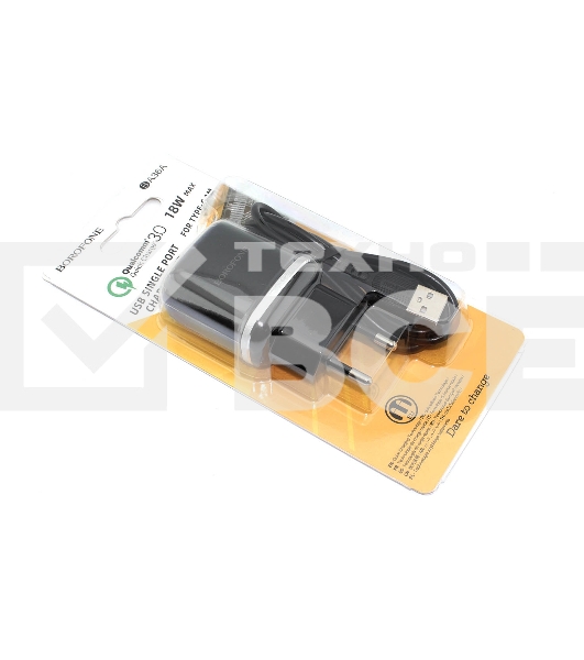 Зарядное устройство BOROFONE BA36A High speed QC 3.0 один порт USB, 5V, 3.0A, черный