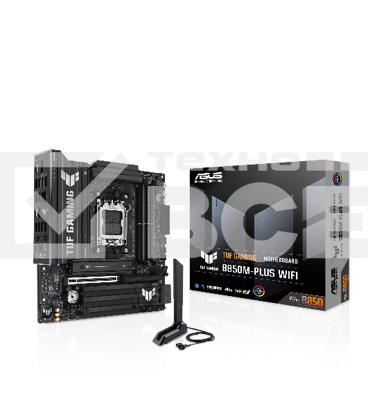 Материнская плата ASUS TUF GAMING B850M-PLUS WIFI, AM5, AMD B850, 4xDDR5, 4xSATA, 3xM.2, 1xPCIe 4.0 x16, 1xHDMI, 1xDP, 1x 2.5Gb LAN, 1xUSB-C 20Gbps, 3xUSB-A 10Gbps, 4xUSB-A 5Gbps, 4xUSB-A 2.0, 7.1, micro-ATX