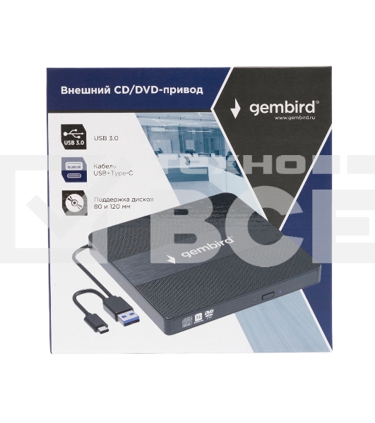 Внешний CD/DVD привод USB 3.0 Gembird DVD-USB-03C пластик, черный