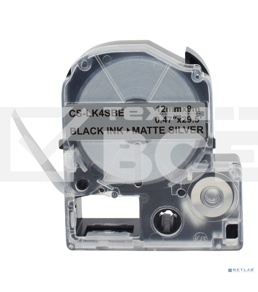 Картридж ленточный Cactus CS-LK4SBE черный шрифт, серебристый матовый фон (12 мм, 9 м) для Epson LW300/LW400/LW700/LW600P/LW1000P/K400/Z700/Z900