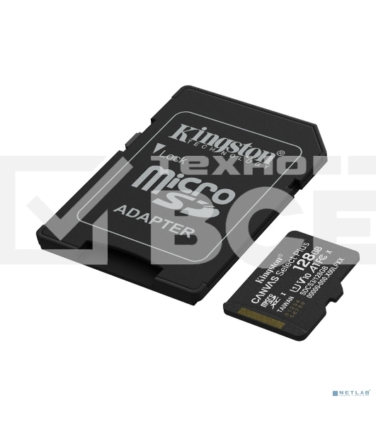 Флеш карта Micro SecureDigital 128Gb Kingston Canvas Select Plus Gen3 150Mb/s A1,, адаптер в комплекте