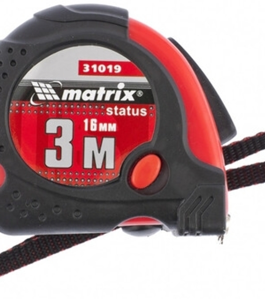 Рулетка Matrix Status magnet 3 fixations, 3 м х 16 мм, обрезиненный корпус, зацеп с магнитом