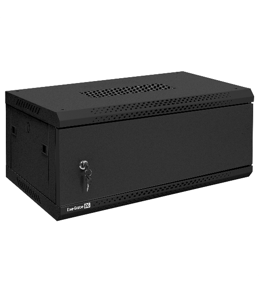 Шкаф телекоммуникационный 19' настенный 4U ExeGate EC-WM-4U.450.M.BLACK (19”, 4U, 600x450x280mm (ШхГхВ), передняя дверь металл, съемные боковые панели, пыле- и влагозащита IP23, черный RAL 9004)