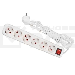 Удлинитель 6х2м с заземл. 16А IP20 с выкл. Lezard 720-0602-602