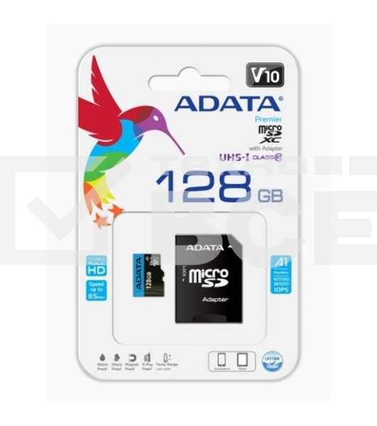 Флеш карта Micro SecureDigital 128Gb ADATA AUSDX128GUICL10A1-RA1 {MicroSDXC Class 10 UHS-I, SD adapter}