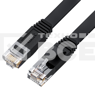 Патч-корд GCR PROF плоский прямой 0.5m, UTP медь кат.6, черный, 30 AWG, ethernet high speed 10 Гбит/с, RJ45, T568B, GCR-52882