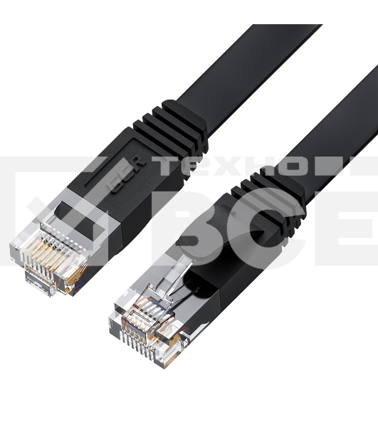 Патч-корд GCR PROF плоский прямой 0.5m, UTP медь кат.6, черный, 30 AWG, ethernet high speed 10 Гбит/с, RJ45, T568B, GCR-52882