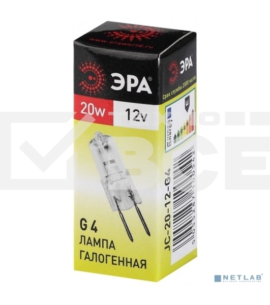 Лампа галогенная ЭРА G4-JC-20W-12V(100/1000/20000)