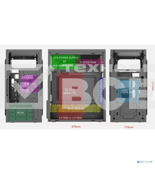 Компьютерный корпус Case Forza mATX case, black, w/PSU 450W 12cm, w/2xUSB3.0, w/pwr cord, w/o FAN