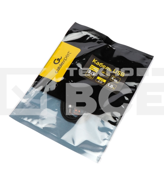 Кабель USB2.0 Cablexpert CCP-USB2-AMCM-66W-1.8M, AM/Type-C, 6A, 66Вт, QC3.0, оплетка, медь, 1.8м, черный, пакет