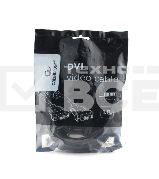 Кабель DVI-D dual link Cablexpert CC-DVI2L-BK-6, 25M/25M, 1.8м, CCS, черный, экран, феррит.кольца, пакет