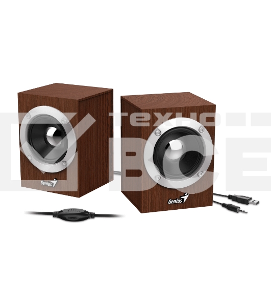 Колонки GENIUS SP-HF280 wooden USB {Проводной пульт регулировки громкости для легкого управления}