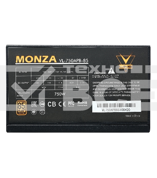 Блок питания Aerocool / Formula ATX 750W MONZA VL-750APB-85 80+ bronze (24+4+4pin) APFC 120mm fan 7xSATA RTL