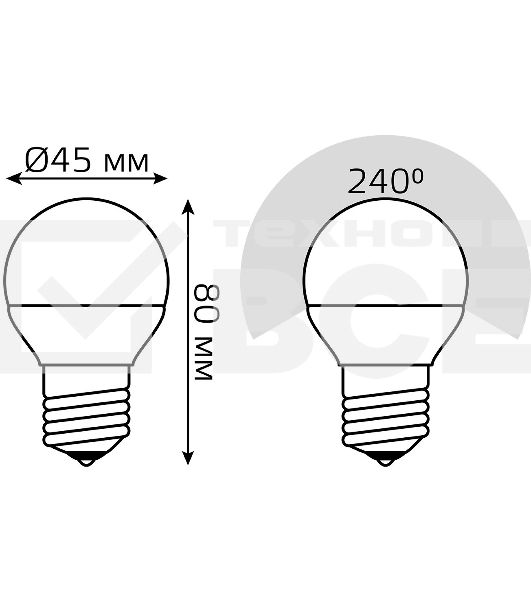 Лампа светодиодная Gauss 7Вт цок.: E27 шар 220B 3000K св. свеч. белый теп. (упак.: 10 шт)