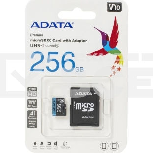 Карта памяти ADATA MICRO SDXC 256GB W/AD. AUSDX256GUICL10A1-RA1