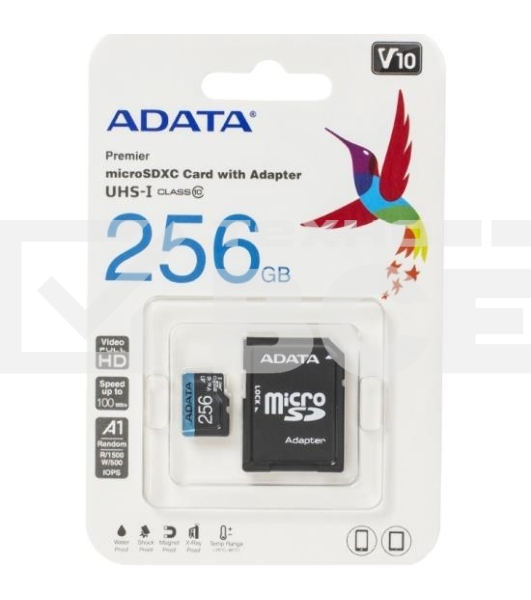 Карта памяти ADATA MICRO SDXC 256GB W/AD. AUSDX256GUICL10A1-RA1