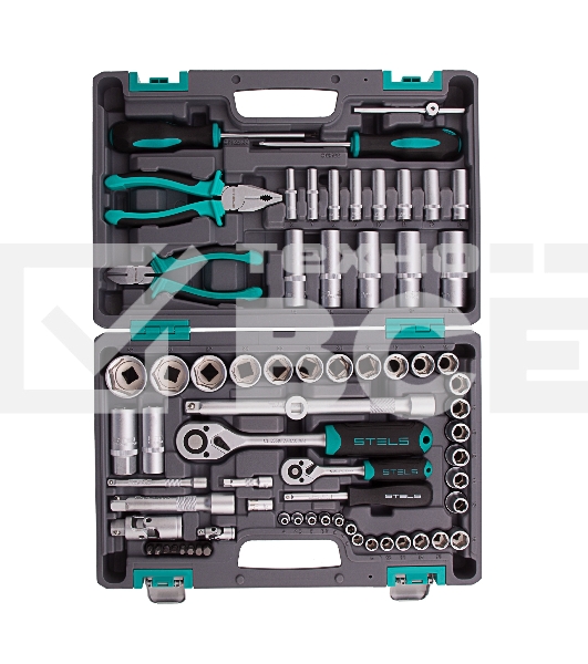 Набор инструментов STELS 141081/2'' 1/4'' CrV пластиковый кейс  69 предм.