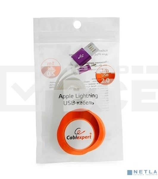 Кабель Gembird  USB 2.0 Cablexpert CC-ApUSBp1m, AM/Lightning 8P, 1м, силиконовый шнур, разъемы фиолетовый металлик, пакет