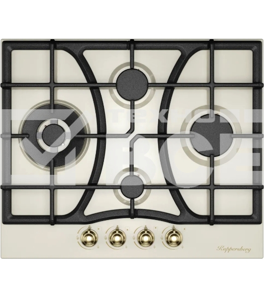 Варочная поверхность Kuppersberg FS 610 C Bronze, газ, Classic, 61 см, автоматический электроподжиг, газ-контроль, SABAF конфорки, чугунные решетки, цвет бежевый, цвет фурнитуры бронзовый