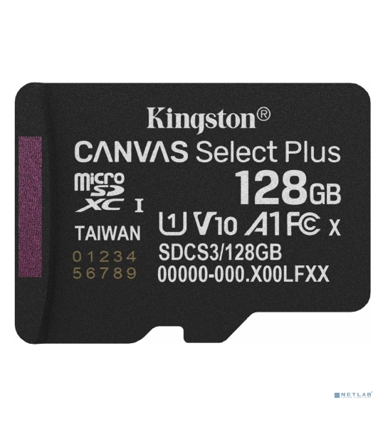 Флеш карта Micro SecureDigital 128Gb Kingston Canvas Select Plus Gen3 150Mb/s A1, без адаптера