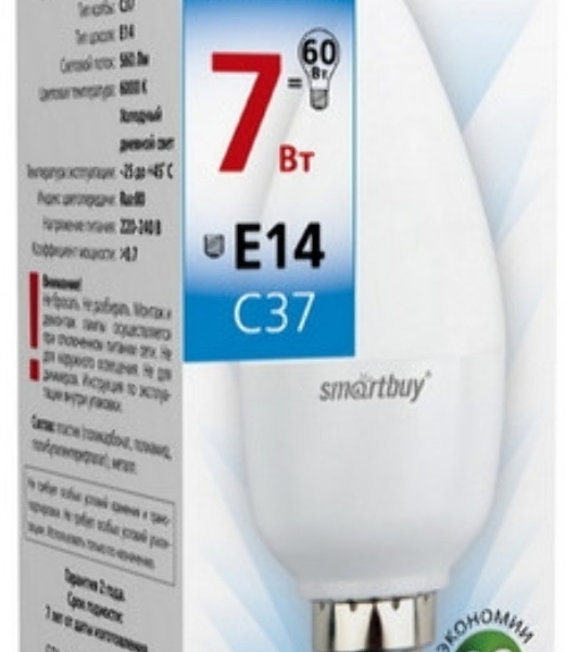 Лампа светодиодная Smartbuy 7W/6000/E14 (SBL-C37-07-60K-E14)