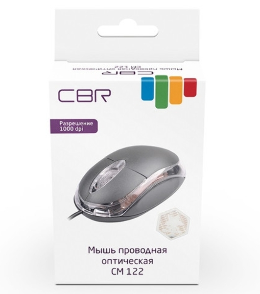 Мышь проводная CBR CM 122 черный, 1000 dpi, USB, кнопки - 3