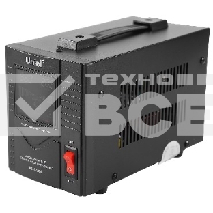 Стабилизатор напряжения UNIEL (3107) RS-1/500 - 0,5 кВА(Однофазный электронны(релейный)стабилизатор,цифровой дисплей,номинальная мощность 0,5кВА,диапазон входного напряжения 140-260В,выходное напряжение 220+8%В,частота 50/60Гц,точность стабилизации 8%,Макс.ток 5А.Размер: 265x180x168мм, Вес: 2.5кг.)