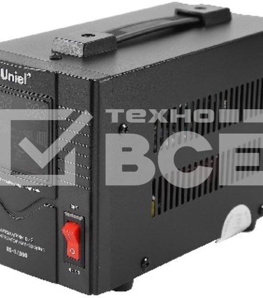 Стабилизатор напряжения UNIEL (3107) RS-1/500 - 0,5 кВА(Однофазный электронны(релейный)стабилизатор,цифровой дисплей,номинальная мощность 0,5кВА,диапазон входного напряжения 140-260В,выходное напряжение 220+8%В,частота 50/60Гц,точность стабилизации 8%,Макс.ток 5А.Размер: 265x180x168мм, Вес: 2.5кг.)