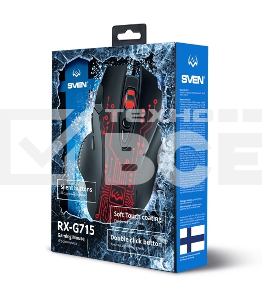 Мышь проводная SVEN RX-G715 черный, 3200 dpi, USB, кнопки - 8