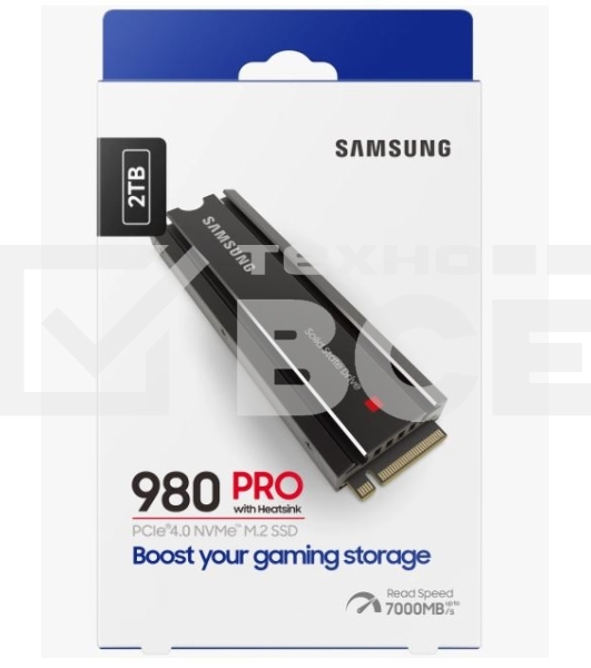 Накопитель SSD Samsung 980 PRO MZ-V8P2T0CW, 2Tb, PCIe 4.0 x4, M.2 2280, NVMe, R/W 7000/5100, с радиатором