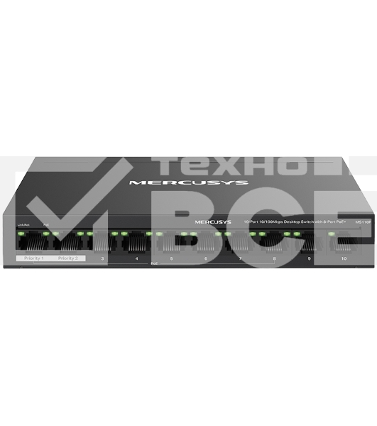 Настольный коммутатор Mercusys MS110P с 10 портами 10/100 Мбит/с (8 портов PoE+)