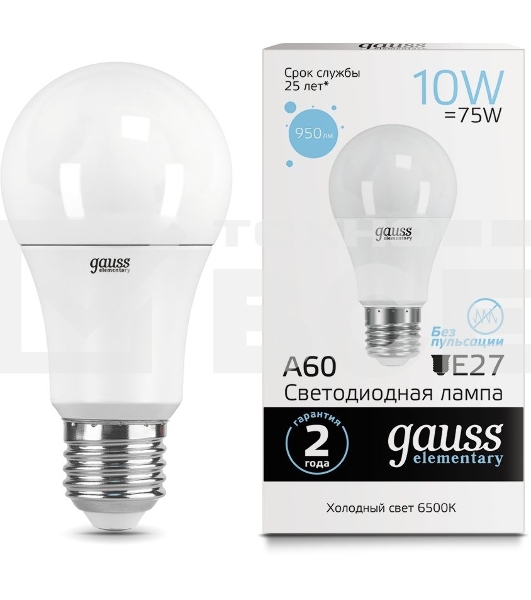 Лампа светодиодная LED Elementary A60 10Вт E27 6500К Gauss 23230