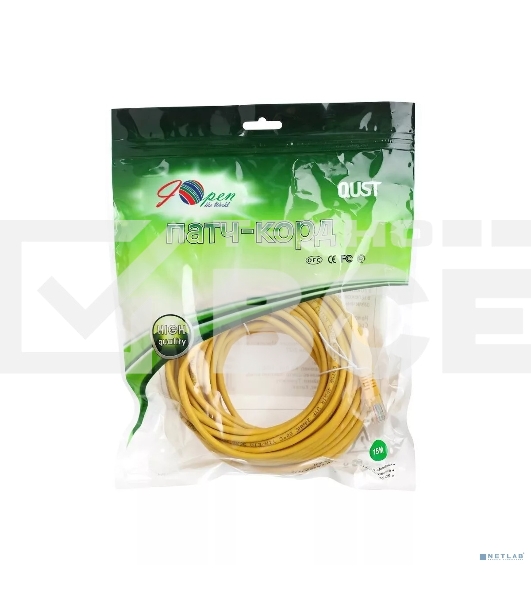 Патчкорд литой 'Aopen' UTP кат.5е 15м желтый <ANP511_15M_Y> 