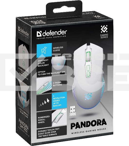 Мышь беспроводная Defender Pandora GM-502 белый, 3200 dpi, радиоканал, USB, кнопки - 7