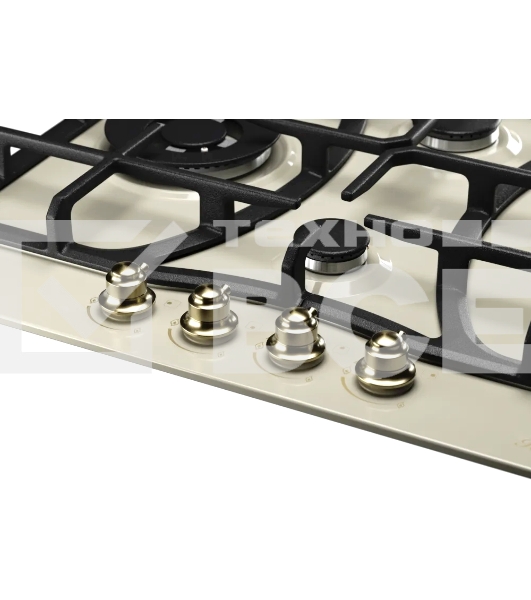 Варочная поверхность Kuppersberg FS 610 C Bronze, газ, Classic, 61 см, автоматический электроподжиг, газ-контроль, SABAF конфорки, чугунные решетки, цвет бежевый, цвет фурнитуры бронзовый