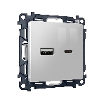 Комплект механизма розетки ALFA Серебро глянец 2USB A+C 20W (быстрая зарядка) QUANT (AP4110, VM177) MA411010, фото 1