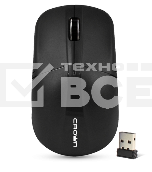 Мышь беспроводная Crown CMM-932W черный, 1000 dpi, радиоканал, USB, кнопки - 3