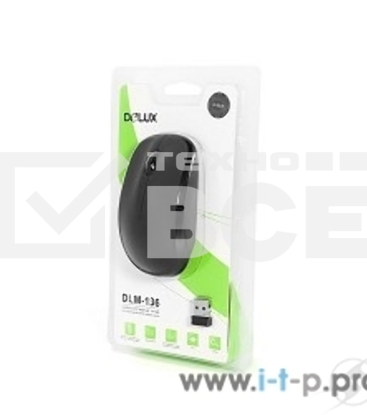 Мышь DELUX M-136 Black, Мышь оптическая, беспроводная 2,4GHz, 800-1600DPI