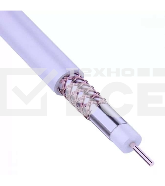 Кабель коаксиальный Rexant RG-6U+Cu, 75 Ом, Cu/Al/Cu, 64%, бухта 100 м, белый